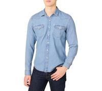 Amazon Essentials Camicia in Jeans a Maniche Lunghe Vestibilità Aderente con Bottoni Automatici Uomo, Blu Chiaro, XXL