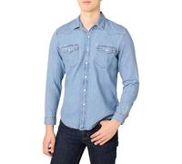 Amazon Essentials Camicia in Jeans a Maniche Lunghe Vestibilità Aderente con Bottoni Automatici Uomo, Blu Chiaro, L