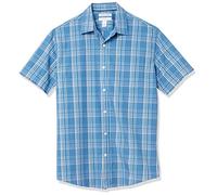Amazon Essentials Camicia in Popeline a Maniche Corte Regular Fit Uomo, Blu Acqua A Quadretti, XS
