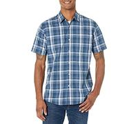 Amazon Essentials Camicia in Popeline a Maniche Corte Regular Fit Uomo, Blu Marino Motivo Quadri Medi, L