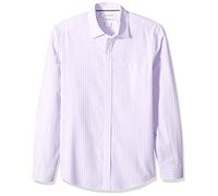 Amazon Essentials Camicia in Popeline a Maniche Lunghe Slim Uomo, Bianco Lavanda Righe Doppie, XL