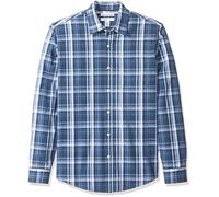 Amazon Essentials Camicia in Popeline a Maniche Lunghe Slim Uomo, Blu Marino Motivo Quadri Medi, XL