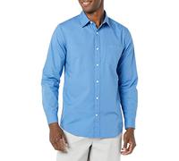 Amazon Essentials Camicia in Popeline Elasticizzato A Manica Lunga dalla vestibilità Aderente Uomo, Blu Chiaro, XL
