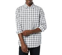Amazon Essentials Camicia in Popeline Elasticizzato A Manica Lunga dalla vestibilità Aderente Uomo, Blu Marino Scuro Bianco Motivo Scozzese, S