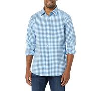 Amazon Essentials Camicia in Popeline Elasticizzato A Manica Lunga dalla vestibilità Aderente Uomo, Blu Chiaro Bianco Percalle, S