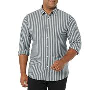 Amazon Essentials Camicia in Popeline Elasticizzato A Manica Lunga dalla vestibilità Aderente Uomo, Blu Marino Righe, XS