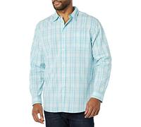 Amazon Essentials Camicia in Popeline Elasticizzato A Manica Lunga dalla vestibilità Aderente Uomo, Blu Chiaro Bianco Motivo Quadri Medi, XS