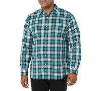 Amazon Essentials Camicia in Popeline Elasticizzato A Manica Lunga dalla vestibilità Aderente Uomo, Foglia di tè Bianco Motivo Scozzese, XL