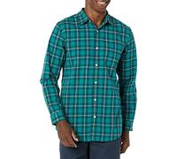 Amazon Essentials Camicia in Popeline Elasticizzato A Manica Lunga dalla vestibilità Aderente Uomo, Verde Oro A Quadretti, XL