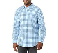 Amazon Essentials Camicia in Popeline Elasticizzato A Manica Lunga dalla vestibilità Regolare Uomo, Blu Chiaro Bianco Percalle, XS