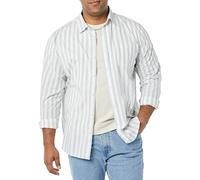 Amazon Essentials Camicia in Popeline Elasticizzato A Manica Lunga dalla vestibilità Regolare Uomo, Blu Grigio Bianco Righe, XL