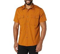 Amazon Essentials Camicia Multiuso con Due Tasche a Maniche Corte vestibilità Aderente Uomo, Caramello Scuro, XL Tall
