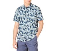 Amazon Essentials Camicia Slim-fit A Maniche Corte Con Bottoni E Stampa Uomo, Blu Marino Foglie Di Palma, XS
