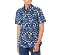 Amazon Essentials Camicia Slim-Fit A Maniche Corte con Bottoni E Stampa Uomo, Blu Pesci, XL