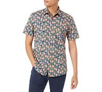 Amazon Essentials Camicia Slim-Fit A Maniche Corte con Bottoni E Stampa Uomo, Blu Scuro Pesca Pallido Ananas, XXL
