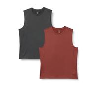 Amazon Essentials Camicia Tecnica Aderente Leggera Senza Maniche in Tessuto Elasticizzato ad Asciugatura Rapida e Assorbimento dell’Umidità Uomo, Pacco da 2, Grafite Mélange/Henné, L