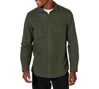 Amazon Essentials Camicie in Flanella a Maniche Lunghe a 2 Tasche a Vestibilità Aderente Uomo, Verde Oliva Puntinato, L
