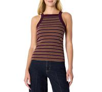 Amazon Essentials Canotta a Coste Elasticizzata con Collo Alto ed Elasticità Uniforme, Vestibilità AderenteDonna, Bordeaux Marrone Righe, M
