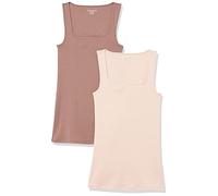 Amazon Essentials Canotta con Scollo Quadrato, vestibilità Aderente Donna, Pacco da 2, Beige Chiaro/Grigio Talpa Scuro, XXL