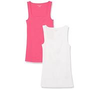 Amazon Essentials Canotta con Scollo Quadrato, vestibilità Aderente Donna, Pacco da 2, Bianco/Rosa Scuro, XL