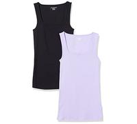 Amazon Essentials Canotta con Scollo Quadrato, vestibilità Aderente Donna, Pacco da 2, Nero/Lavanda, M