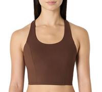 Amazon Essentials Canotta Corta Tecnica con Reggiseno Integrato, Total Train per Palestra, con Schiena a Vogatore, Sostegno Medio Donna, Nocciola, S
