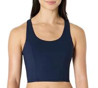 Amazon Essentials Canotta Corta Tecnica con Reggiseno Integrato, Total Train per Palestra, con Schiena a Vogatore, Sostegno Medio Donna, Blu Marino, L