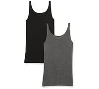 Amazon Essentials Canotta Slim con Spalline Sottili Donna, Confezione da 2, Carbone Puntinato/Nero, XS
