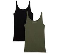 Amazon Essentials Canotta slim con spalline sottili Donna, Confezione da 2, Nero/Dark Verde Oliva, XS