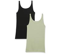 Amazon Essentials Canotta Slim con Spalline Sottili Donna, Confezione da 2, Nero/Verde Salvia Chiaro, XS