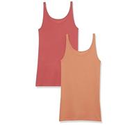 Amazon Essentials Canotta Slim con Spalline Sottili Donna, Pacco da 2, Marrone/Rosso Mattone, S