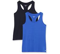 Amazon Essentials Canotta Tecnica Sportiva con Spalline incrociate sulla Schiena e Scollo Rotondo, Tessuto Elasticizzato ad Asciugatura Rapida Donna, Pacco da 2, Bluette/Nero, L
