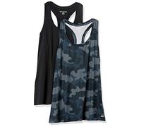 Amazon Essentials Canotta Tecnica Sportiva con Spalline Incrociate sulla Schiena e Scollo Rotondo, Tessuto Elasticizzato ad Asciugatura Rapida Donna, Pacco da 2, Grigio Mimetica/Nero, XXL