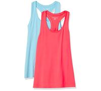 Amazon Essentials Canotta Tecnica Sportiva con Spalline Incrociate sulla Schiena e Scollo Rotondo, Tessuto Elasticizzato ad Asciugatura Rapida Donna, Pacco da 2, Rosa Fluo/Blu, S