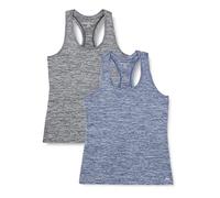 Amazon Essentials Canotta Tecnica Sportiva con Spalline incrociate sulla Schiena e Scollo Rotondo, Tessuto Elasticizzato ad Asciugatura Rapida Donna, Pacco da 2, Nero Puntinato/Blu Marino Puntinato, M