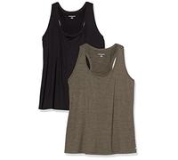 Amazon Essentials Canotta Tecnica Vogatore Elasticizzata Asciugatura Rapida (Taglie Forti disponibili) Donna, Pacco da 2, Colorante Spaziale Verde Oliva/Nero, XXL