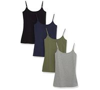 Amazon Essentials Canottiera da Donna Slim Fit, Confezione da 4, Nero/Grigio/Navy/Oliva, Taglia XS