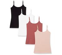 Amazon Essentials Canottiera da Donna Slim Fit, Confezione da 4, Nero/Rosso Mattone/Rosa Polveroso/Bianco, XS