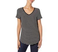 Amazon Essentials Casacca a Maniche Corte con Scollo a v vestibilità Comoda (Taglie Forti Disponibili) Donna, Bianco Nero Marinara, XS