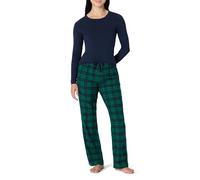 Amazon Essentials Completi Coordinati di Pigiami Natalizi per La Famiglia Donna, Verde Smeraldo Scuro Blu Marino Motivo Scozzese, XS