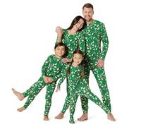 Amazon Essentials Completi Coordinati di Pigiami Natalizi per La Famiglia Unisex Bimbi, Pacco da 3, Verde Smeraldo Scuro Pan di Zenzero, 24 Mesi