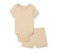Amazon Essentials Completo Body e Pantaloncini Unisex - Bimbi 0-24, Camels Righe, 18 mesi