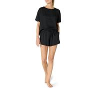 Amazon Essentials Completo da Notte in Raso con T-Shirt a Maniche Corte e Pantaloncini Donna, Nero, M