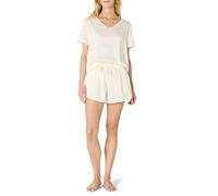 Amazon Essentials Completo da Notte in Raso con T-Shirt a Maniche Corte e Scollo a V e Pantaloncini Donna, Avorio, XL