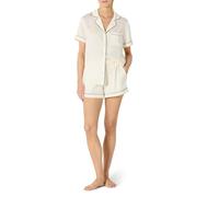 Amazon Essentials Completo da Notte in Raso con Top a Maniche Corte con Bottoni e Pantaloncini Donna, Avorio, XXL