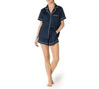 Amazon Essentials Completo da Notte in Raso con Top a Maniche Corte con Bottoni e Pantaloncini Donna, Blu Marino, M