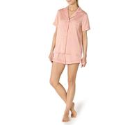 Amazon Essentials Completo da Notte in Raso con Top a Maniche Corte con Bottoni e Pantaloncini Donna, Rosato Opaco, XL