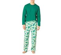 Amazon Essentials Completo Pigiama con Pantaloni e Maglia a Maniche Lunghe in Flanella Uomo, Avorio Mimetica con Orso Festivo/Verde Smeraldo, XS