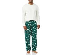 Amazon Essentials Completo Pigiama con Pantaloni e Maglia a Maniche Lunghe in Flanella Uomo, Bianco Guscio D'uovo/Verde Foca, L