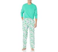 Amazon Essentials Completo Pigiama con Pantaloni e Maglia a Maniche Lunghe in Flanella Uomo, Ecru Alberi di Natale, XXL